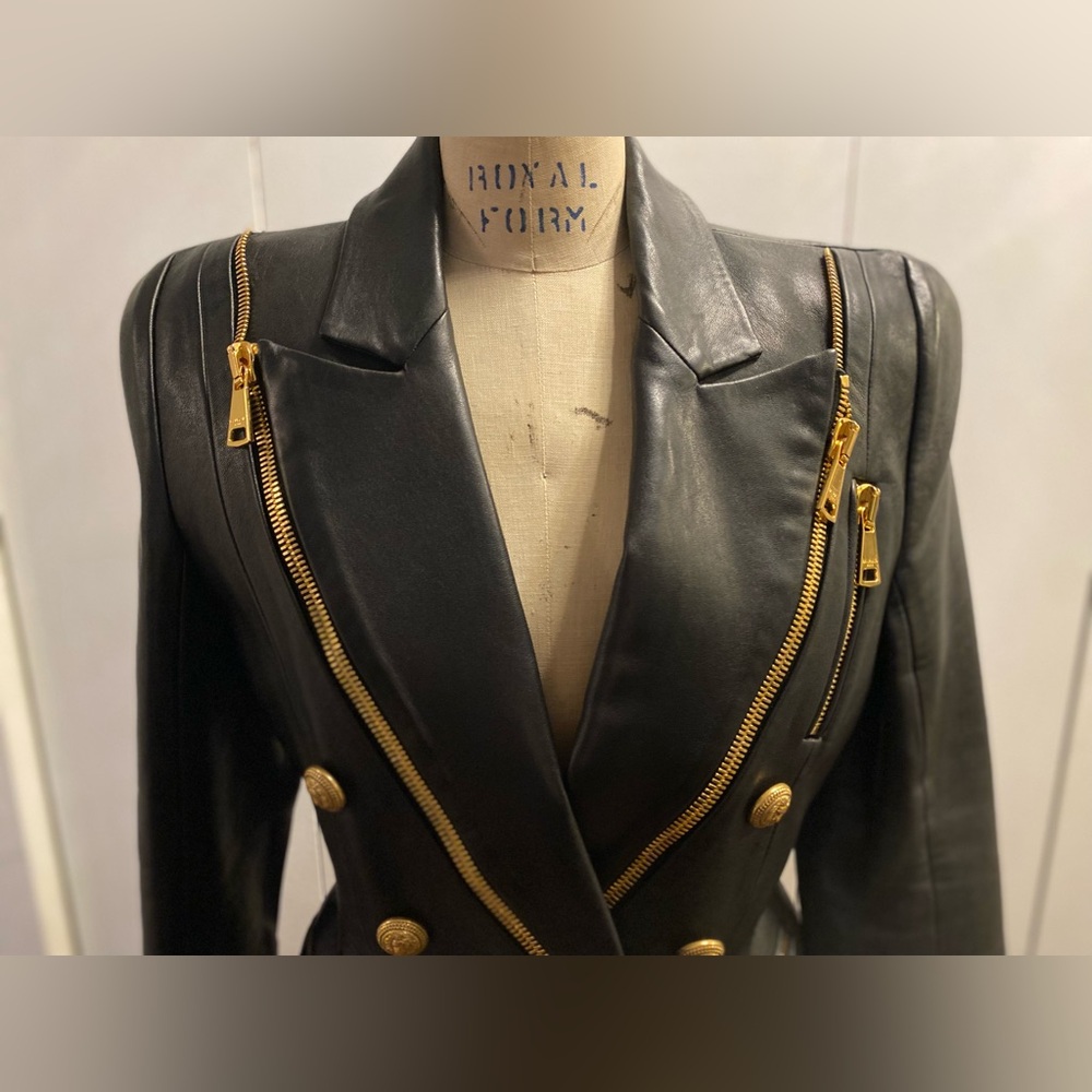 BALMAIN ZIPPER DETAILS LEATHER JACKET IN BLACK - Picture 7 of 16